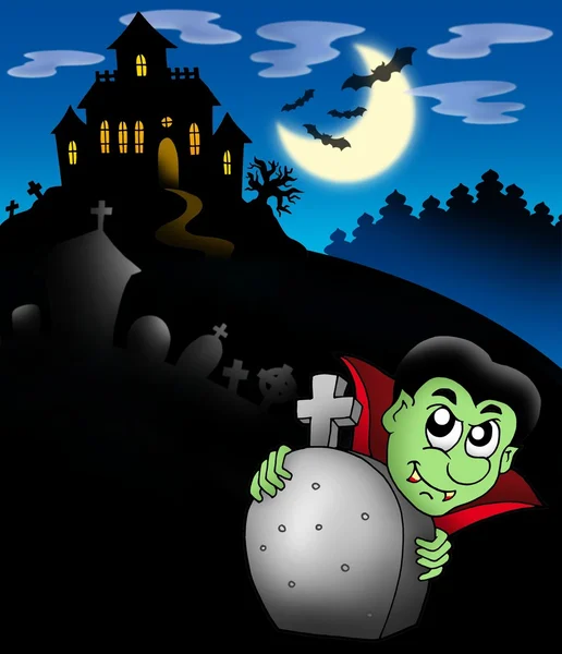 Vampire with haunted mansion — Stock Photo, Image
