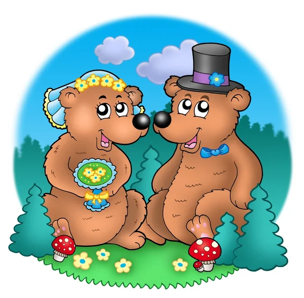 Wedding image with bears on meadow — Stock Photo, Image