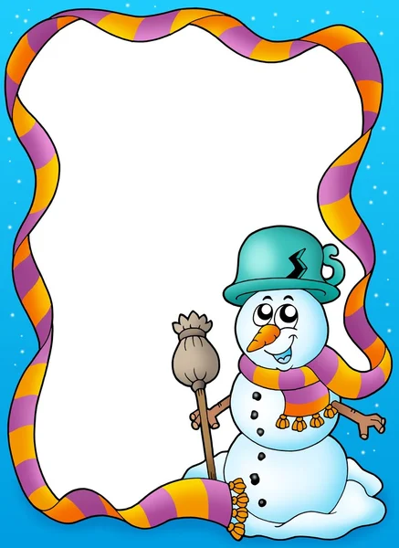 Moldura de inverno com boneco de neve bonito — Fotografia de Stock