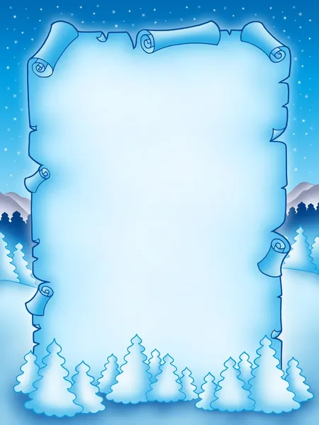 Pergaminho de inverno com paisagem nevada 1 — Fotografia de Stock