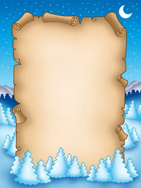 Winterpergament mit verschneiter Landschaft 2 — Stockfoto