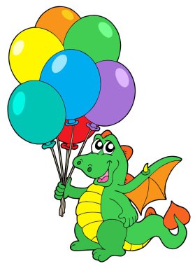 Cute dragon with balloons clipart