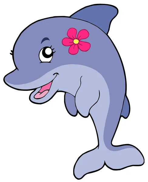 Linda chica delfín con flor — Vector de stock