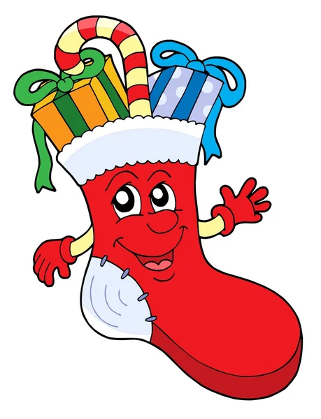 Lindo calcetín de Navidad con regalos — Vector de stock