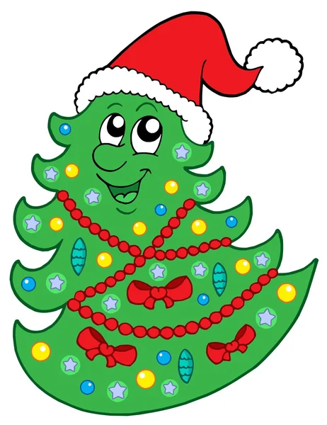 Cute Christmas tree with hat — Stock Vector