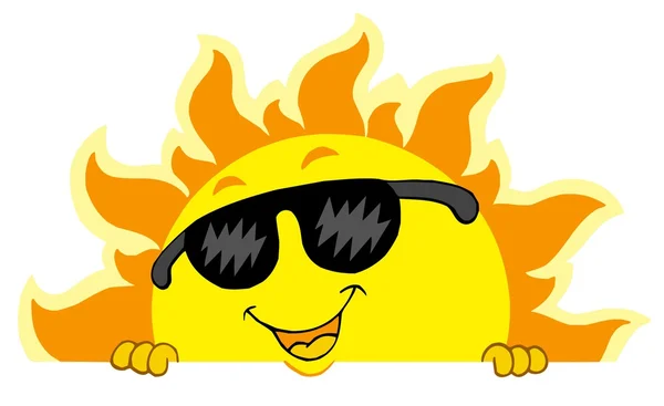 Cute lurking Sun with sunglasses — Stock Vector