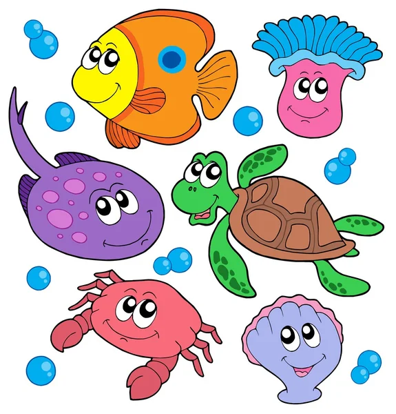 Cute marine animals collection — Stock Vector