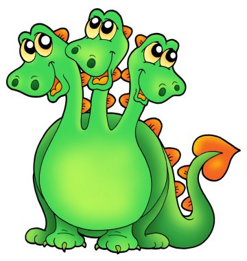 Green three headed dragon clipart