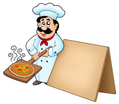 Chef with pizza plate and board clipart