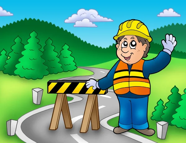 Trabalhador da construção em pé na estrada — Fotografia de Stock