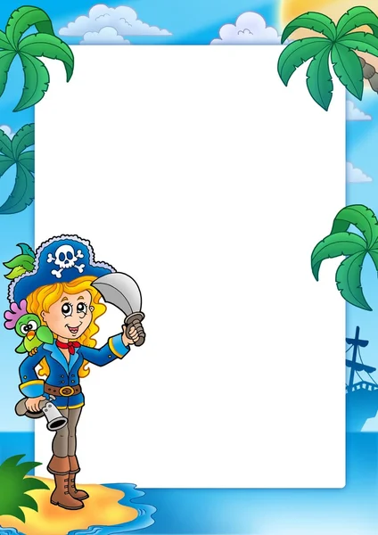 Рамка з красивою дівчиною-піратом — стокове фото