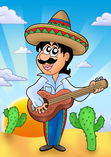 Мексиканский музыкант с закатом — стоковое фото