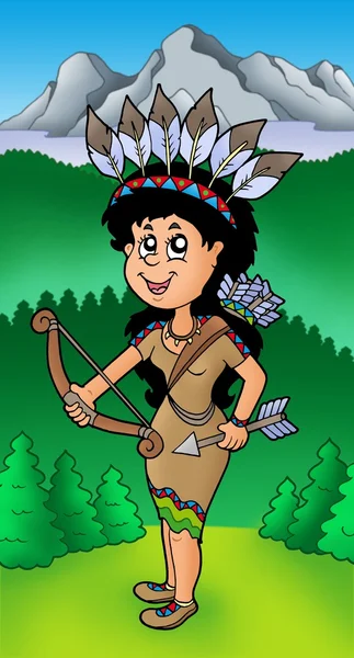 Native-amerikai indián lány réten — Stock Fotó