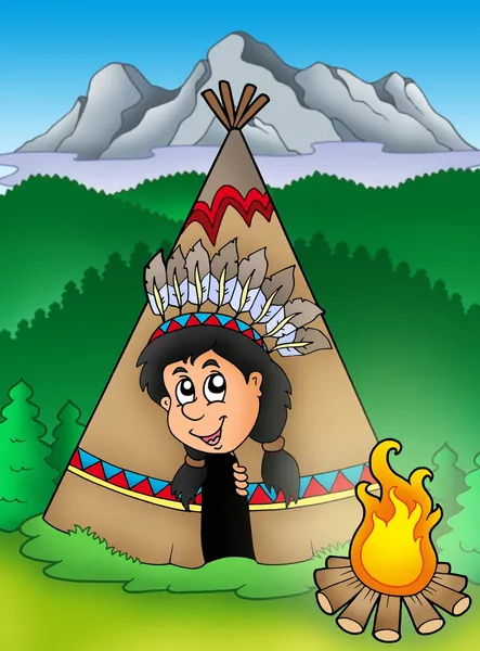 Native american indian in Tipi — Stockfoto