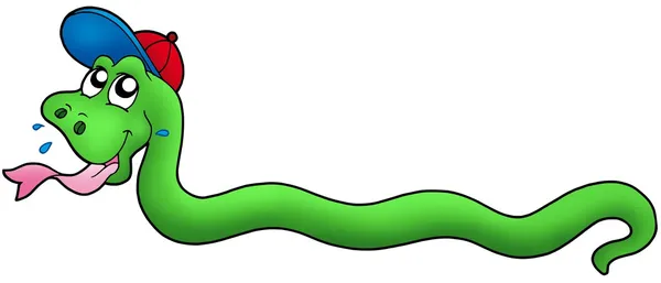 Мультяшна змія з бейсбольною шапочкою — стокове фото