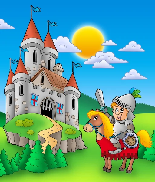 Knight on horse with castle — Stock Photo, Image