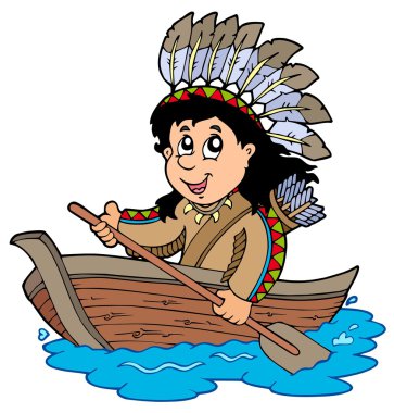 Indian in wooden boat clipart