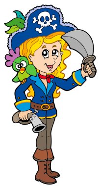 Pretty pirate girl with parrot clipart