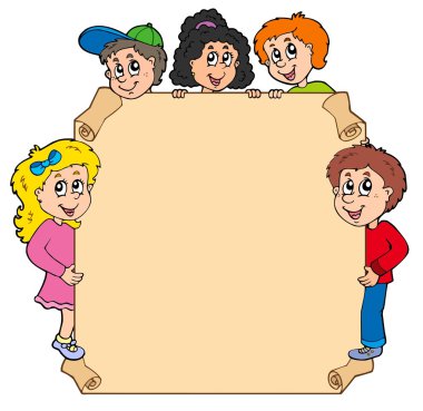 Parchment with various lurking kids clipart