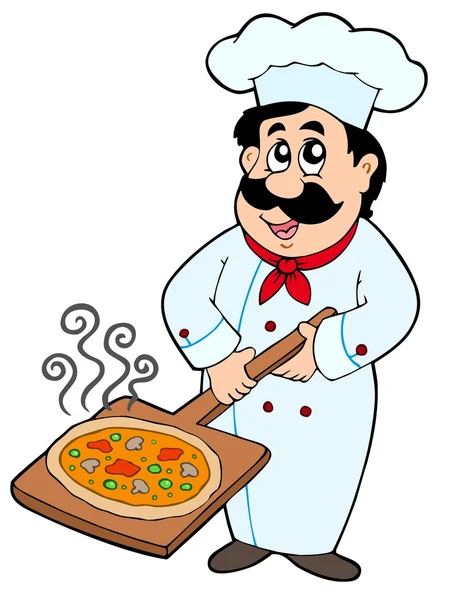 厨师举行比萨板 — 图库矢量图片