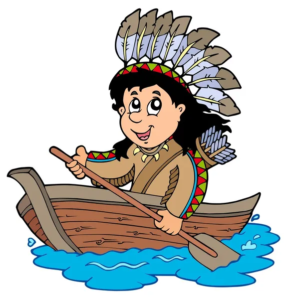 Indiano em barco de madeira — Vetor de Stock