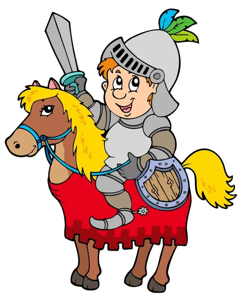Cartoon knight sitting on horse — Stock Vector