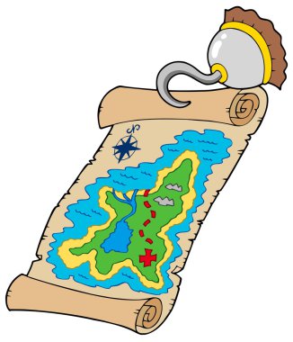 Treasure map with pirate hook clipart