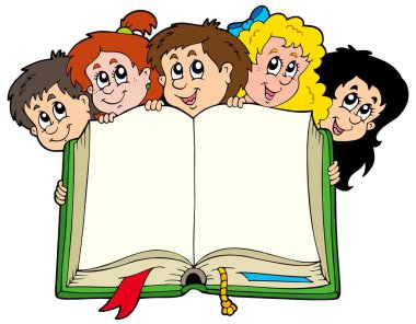 Various kids holding book clipart