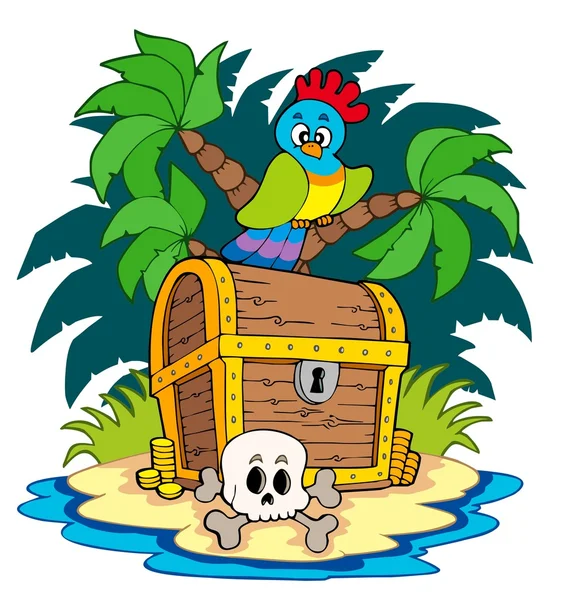 Pirate island with treasure chest — Stock Vector