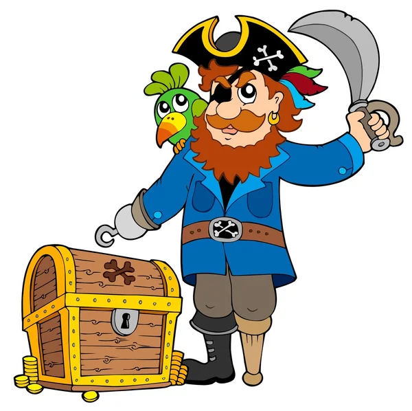 Pirát s stará truhla s pokladem — Stockový vektor