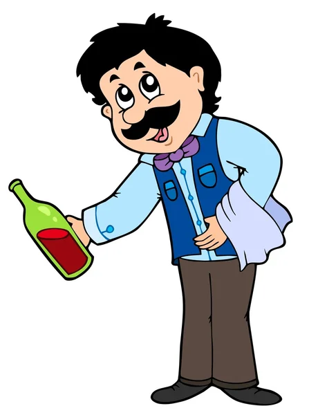 Cameriere cartone animato che serve vino — Vettoriale Stock