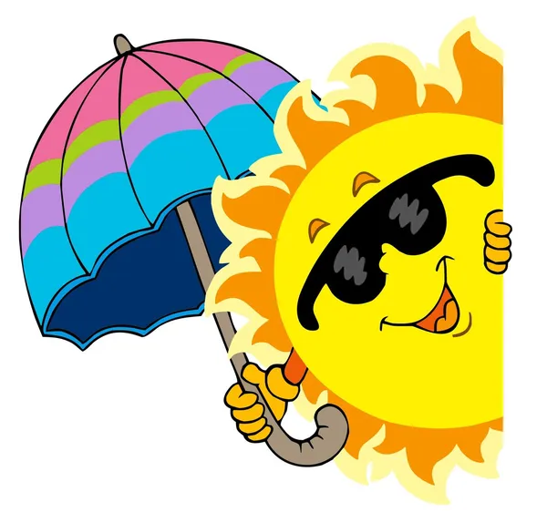 Loerende zon met paraplu — Stockvector