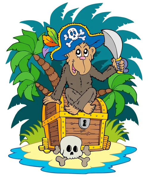 Pirate island with monkey — Stock Vector