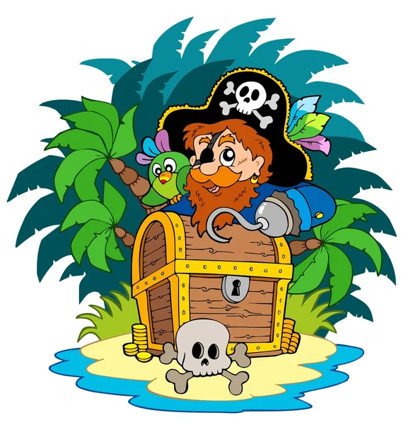 Маленький остров и пират с крюком — стоковый вектор