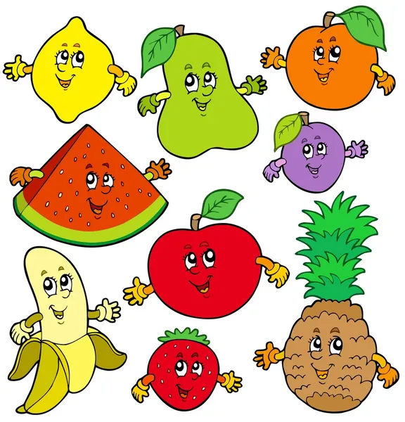 Különböző rajzfilm a gyümölcsök — Stock Vector