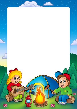 Frame with camping kids clipart