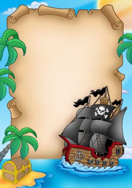 Parchment with pirate vessel clipart