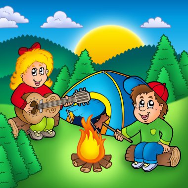 Two camping kids clipart