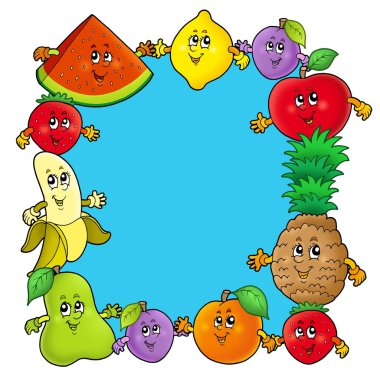 Frame with various cartoon fruits clipart