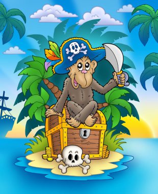 Pirate monkey on treasure island clipart