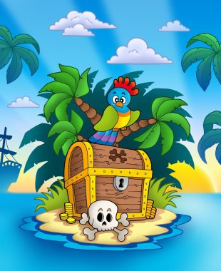 Treasure island with sunset clipart