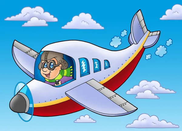 Мультфильм "Авиатор на голубом небе" — стоковое фото