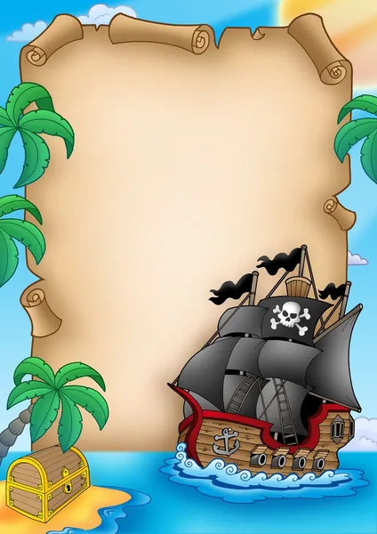 Pergament mit Piratenschiff — Stockfoto