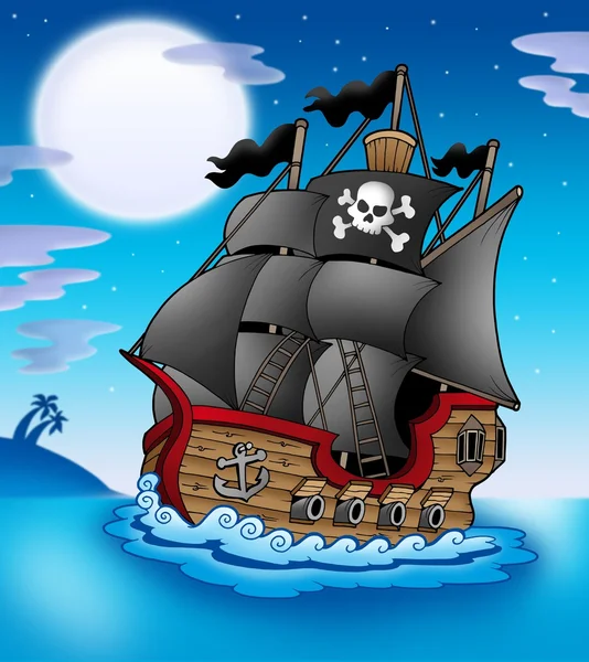 Piratenschiff in der Nacht — Stockfoto