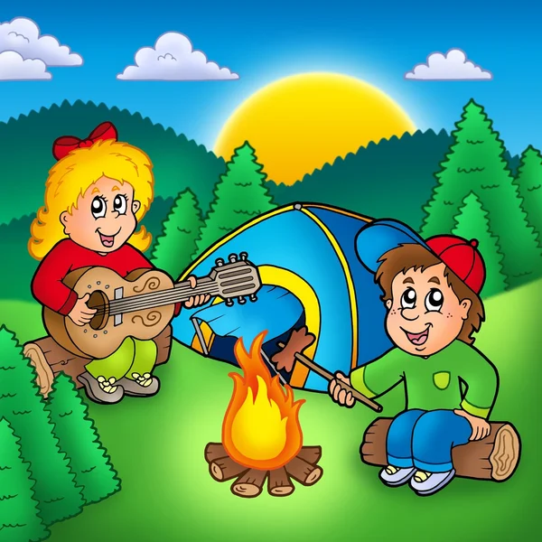 Twee camping kids — Stockfoto