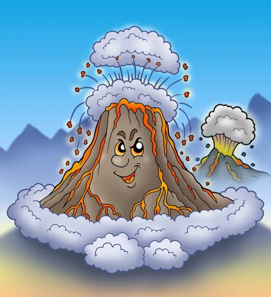 Éruption d'un volcan de dessin animé — Photo