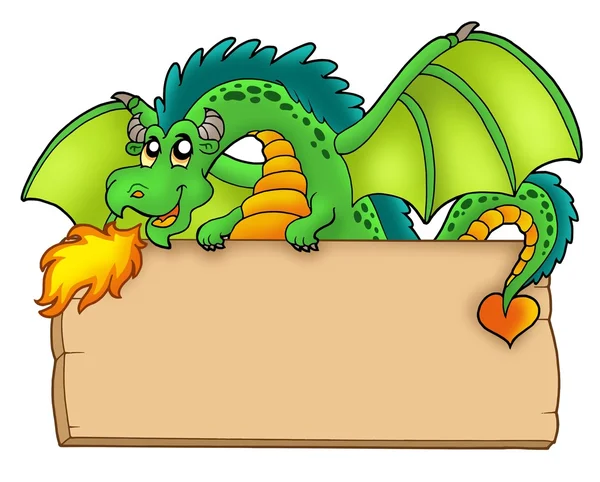 Giant green dragon holding board — Stock Photo, Image