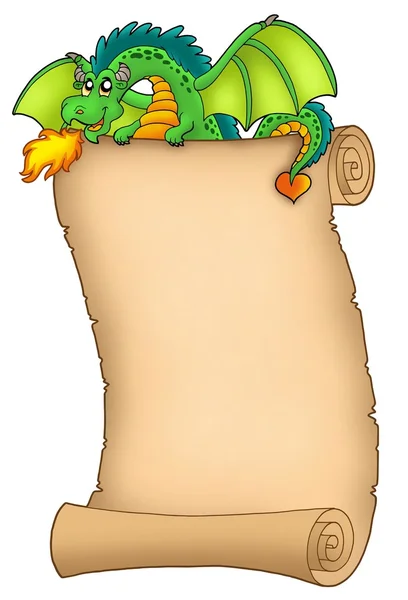 Giant green dragon holding scroll — Stock Photo, Image