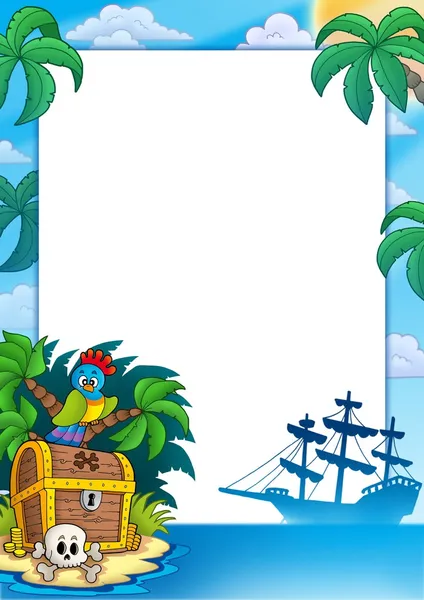 Pirate frame with treasure island — Stock Photo, Image
