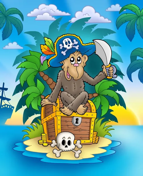 Pirate aap op treasure island — Stockfoto